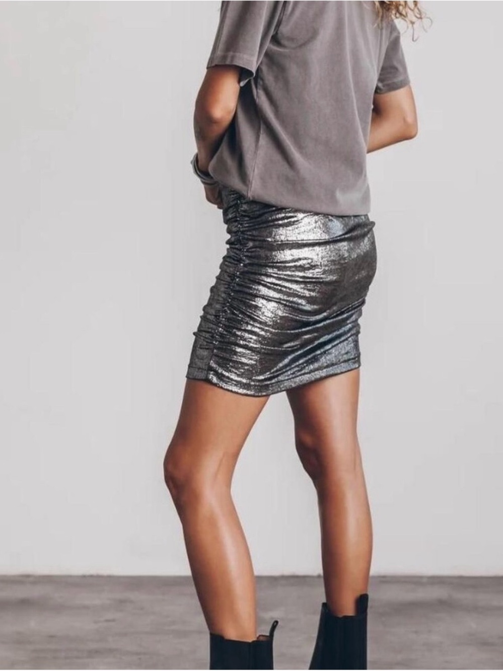 Metallic Charcoal Ruched Mini Skirt - Women's Skirt